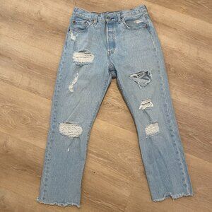 Levi's Lightwash Cropped Denim Distressed Jeans